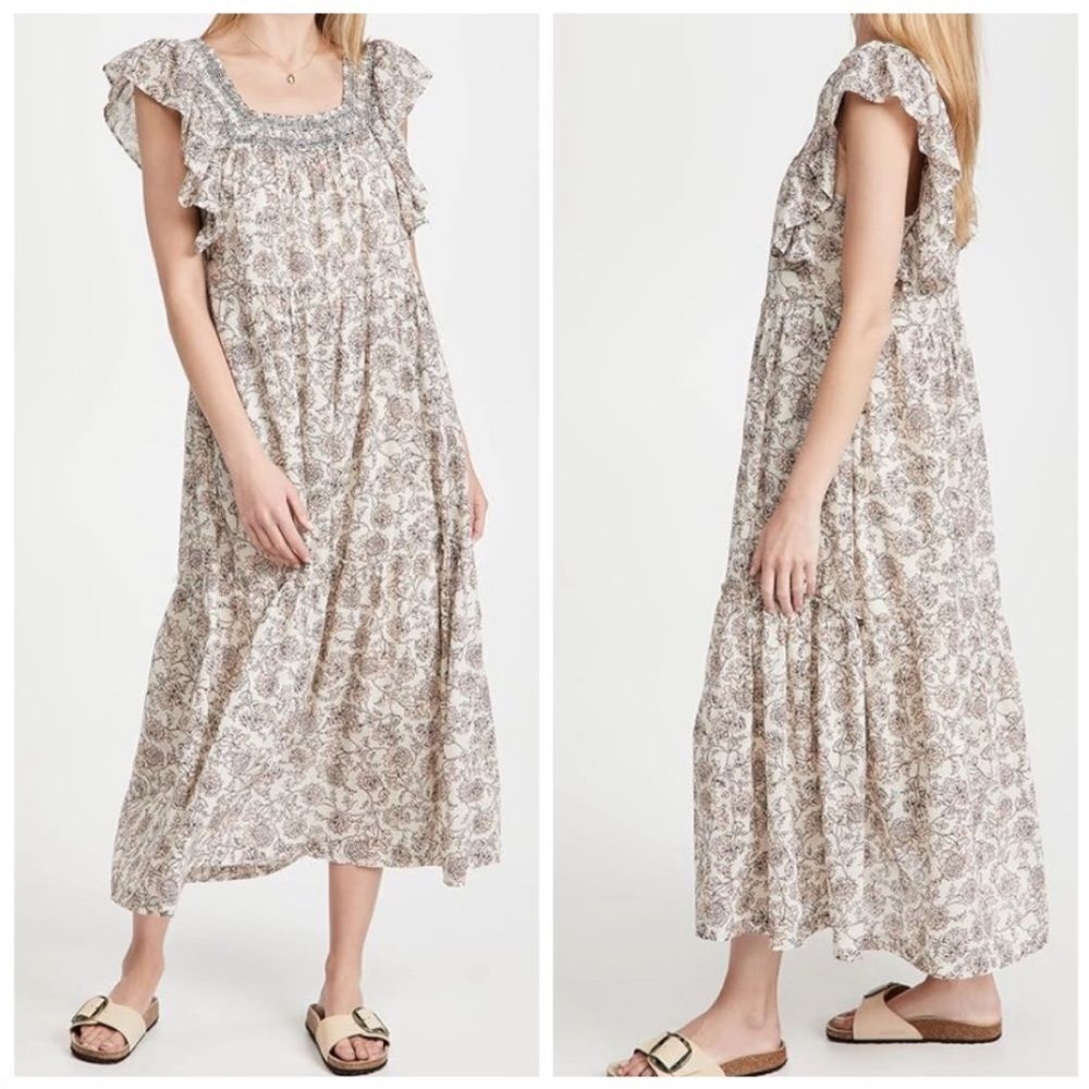 FREE PEOPLE | Bonita Floral Print MIidi Dress Black Cream Women’s Size Small